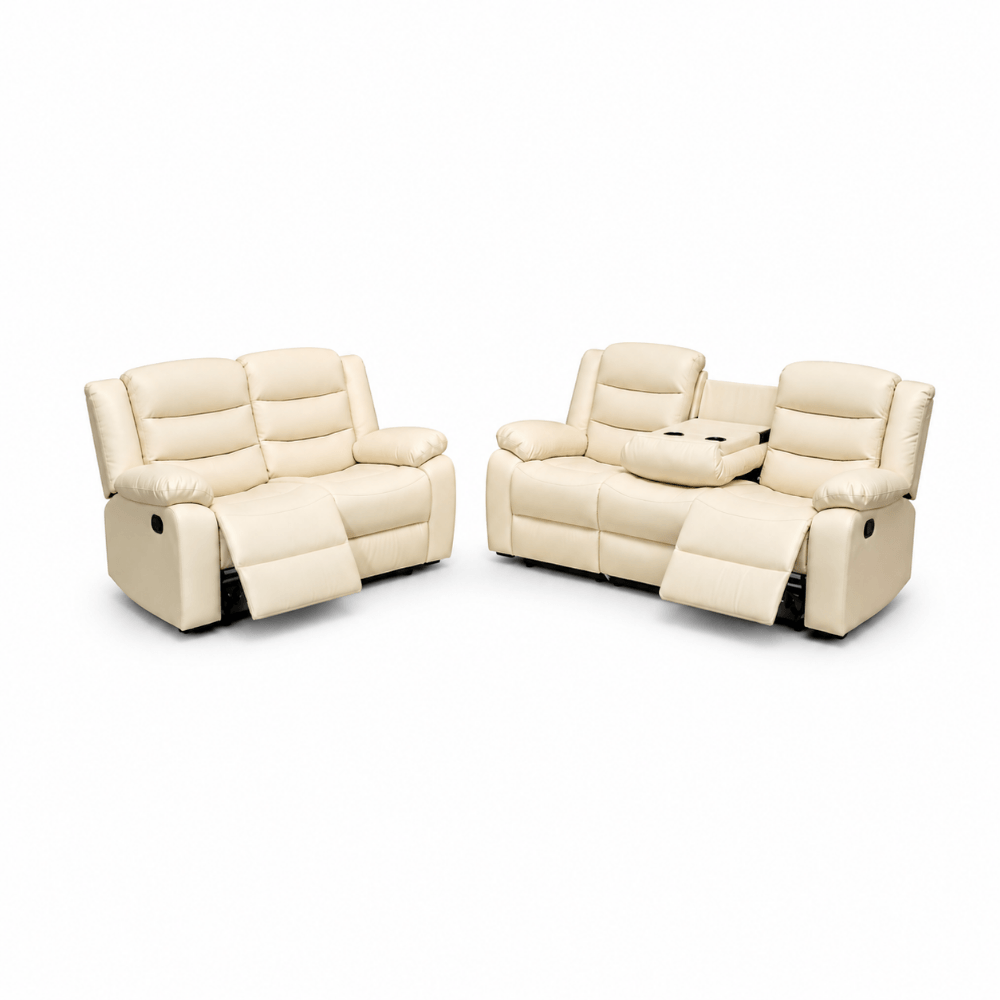 Roma Recliner 3+2 Seater Cream Leather Sofa Set | Luxury Recliner Sofa UK