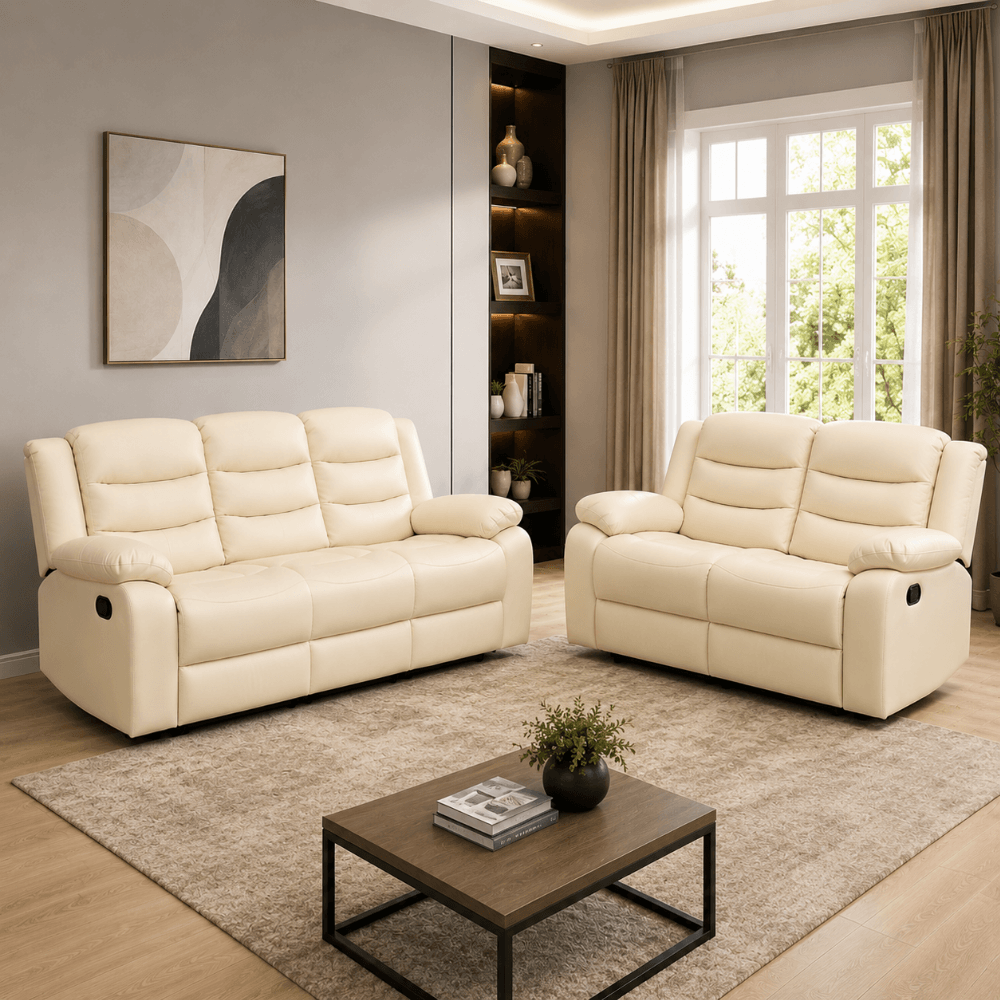 Roma Recliner 3+2 Seater Cream Leather Sofa Set | Luxury Recliner Sofa UK - Image 3