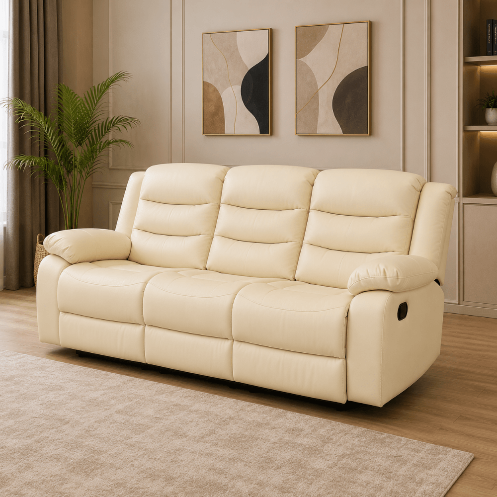 Roma Recliner 3+2 Seater Cream Leather Sofa Set | Luxury Recliner Sofa UK - Image 6