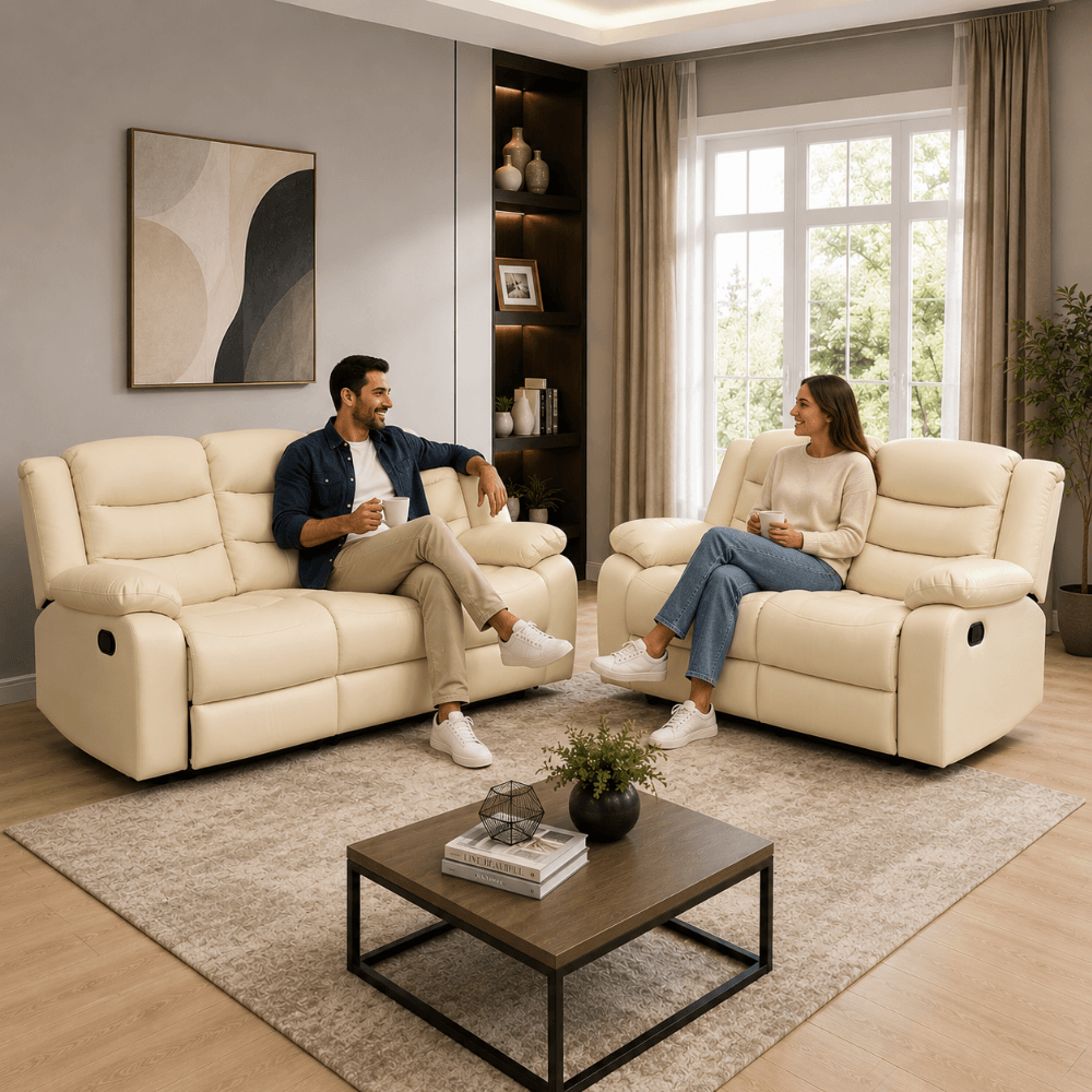 Roma Recliner 3+2 Seater Cream Leather Sofa Set | Luxury Recliner Sofa UK - Image 4