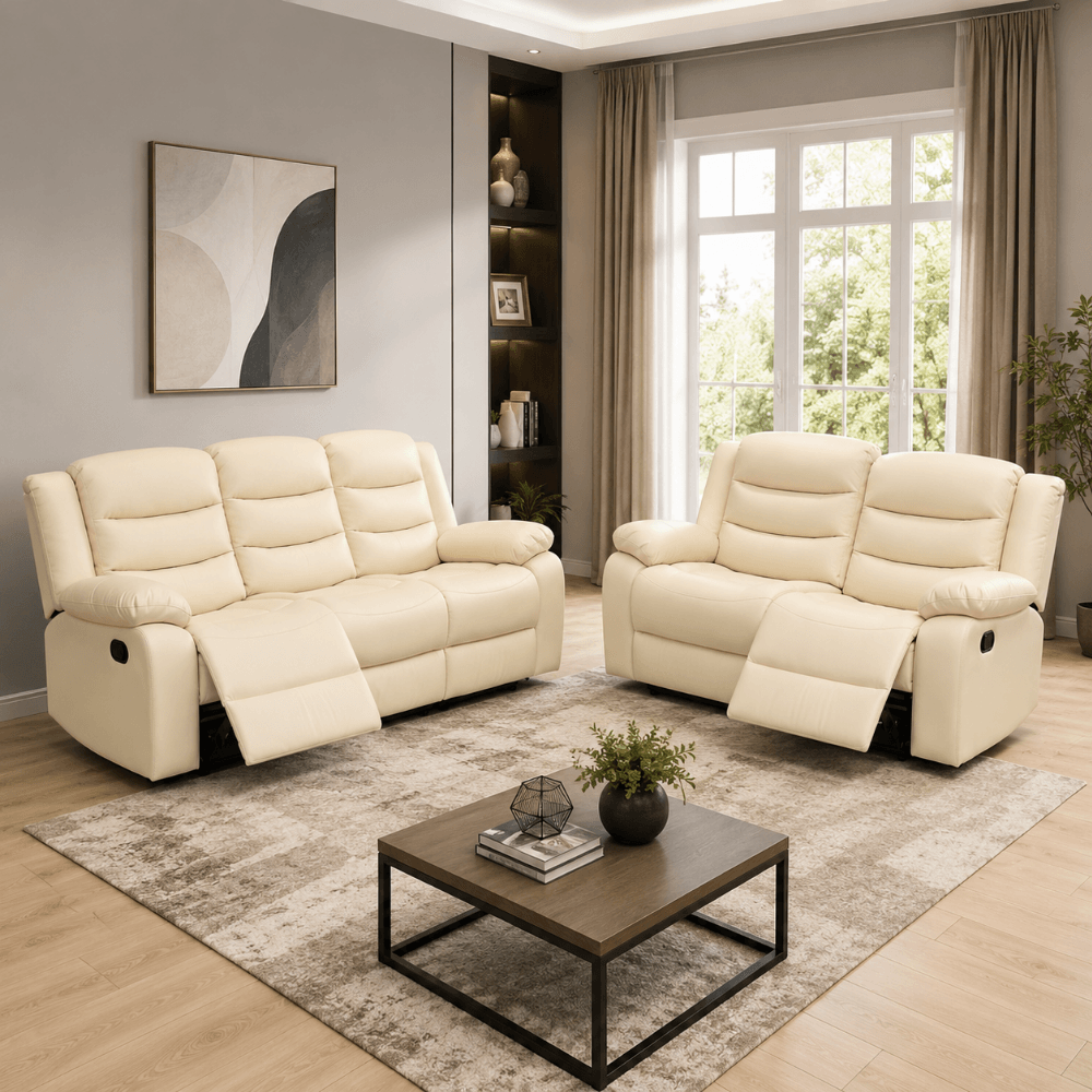 Roma Recliner 3+2 Seater Cream Leather Sofa Set | Luxury Recliner Sofa UK - Image 2