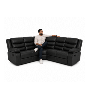 Black leather 5 Seater Corner Recliner Sofa with Cup Holders