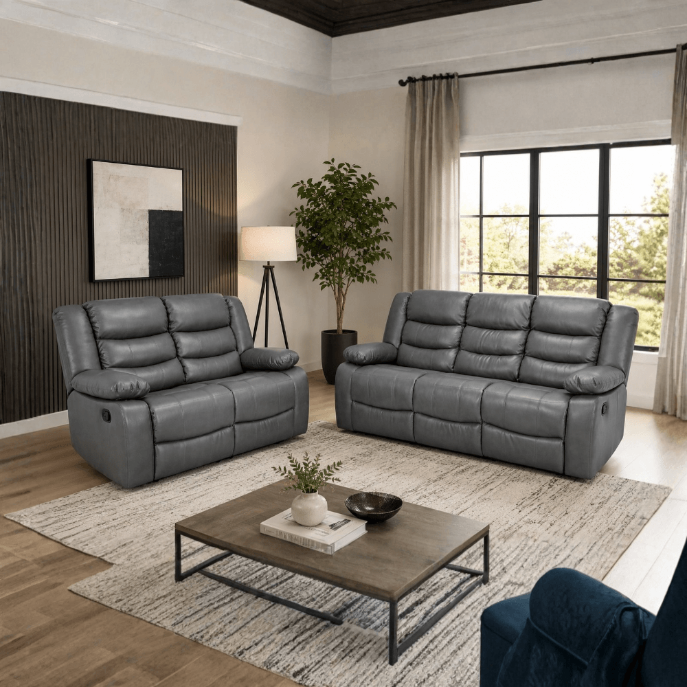 Luxury Grey Leather 2 & 3 Seater Recliner Sofa – UK Delivery - Image 2