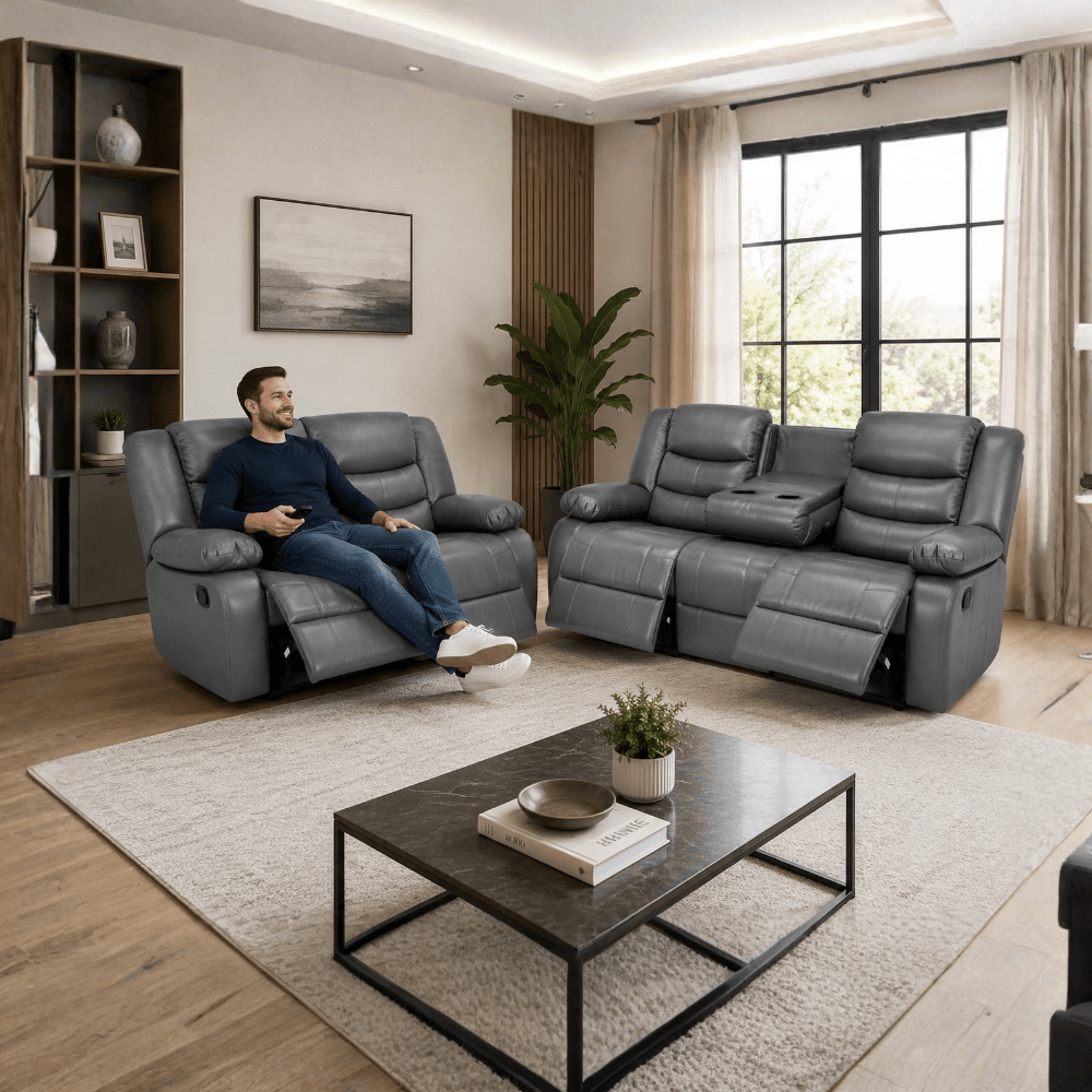 Luxury Grey Leather 2 & 3 Seater Recliner Sofa – UK Delivery - Image 3