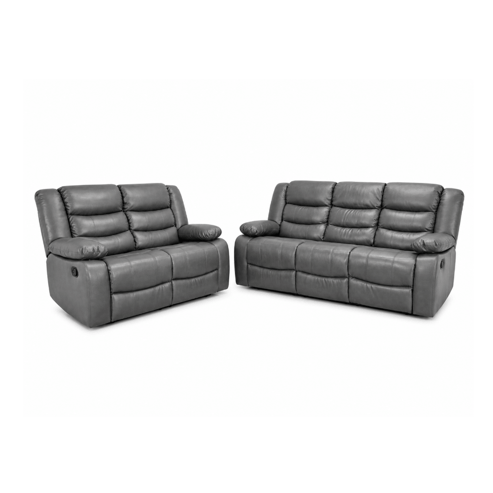 Luxury Grey Leather 2 & 3 Seater Recliner Sofa – UK Delivery